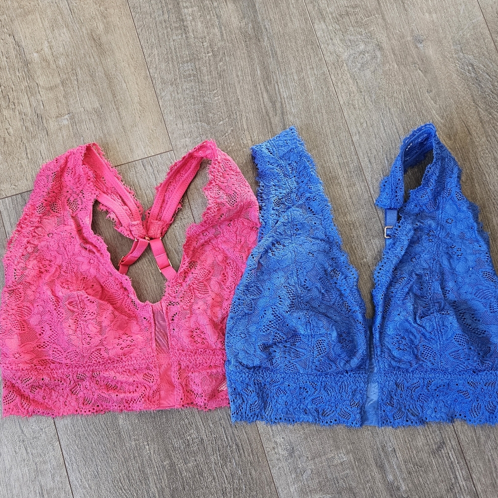 Aerie Pink + Blue Bralettes S DD